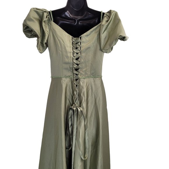 NWT Green Formal Dress Size 8 Puffy Sleeves Dance Prom Evening Gown Corset - Picture 3 of 9